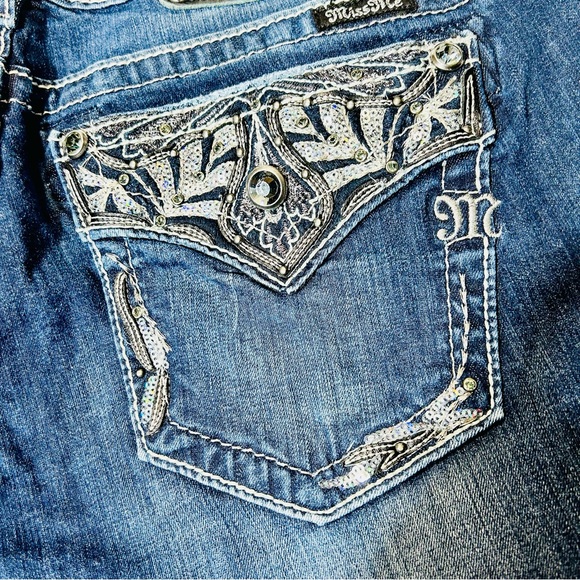 Miss Me jeans Signature Cropped Straight jeans embellished pockets women Size 32 - Picture 11 of 12